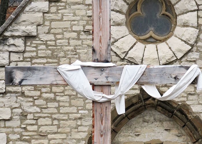 Eastertide cross at St. Joan of Arc Chapel
